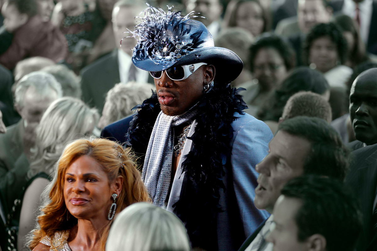 Peggy with Rodman at his Hall of Fame ceremony.